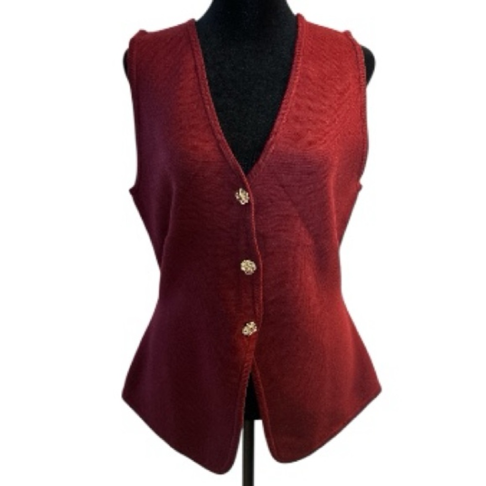 Emerson Lang Burgundy Women's Sweater Vest with gold buttons NWOT
